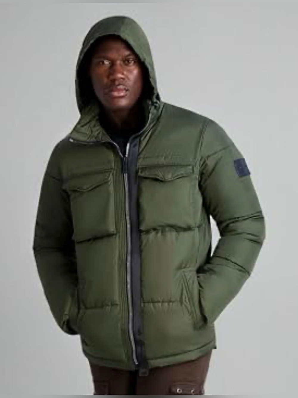 Karl Lagerfeld Olive Green Hooded Puffer Jacket